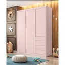 Ver imagem 1 de Guarda Roupa Pérola Rosê 3 Portas Giratórias 4 Gavetas MDF Rosa Phoenix Baby