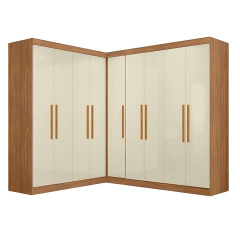 Guarda Roupas Modulado de Canto Madrid com 9 Portas Madeirado/Off White Maxel