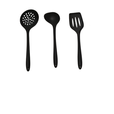 Jogo em Silicone Concha Escumadeira e Espátula cor Preta UNYHOME.