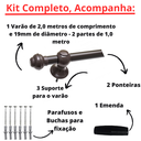 Ver imagem 2 de Kit Varão Para Cortina Alumínio 2,00m X 19mm Emenda Cores:Imbuia