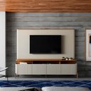 Ver imagem 1 de Rack Portas Brise e Pés em Metal com Painel 220cm 100% Mdf Cor:louro e Luna com Dourado