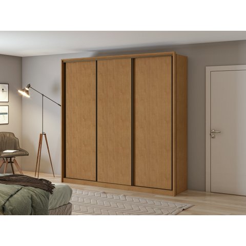 Guarda-Roupa Casal Spazio 240 3 Portas Deslizantes Amêndoa Clean - Lopas