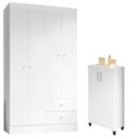 Ver imagem 1 de Guarda Roupa Solteiro Versa 4 Portas Branco Rosa Flex Fosco com Armário Multiuso Brisa Branco Fosco
