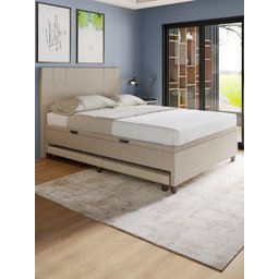 Base Cama Baú Casal com Cama Auxiliar C/colchão Conjugado Linho Bege - Skybox - 2