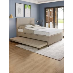Base Cama Baú Casal com Cama Auxiliar C/colchão Conjugado Linho Bege - Skybox - 1