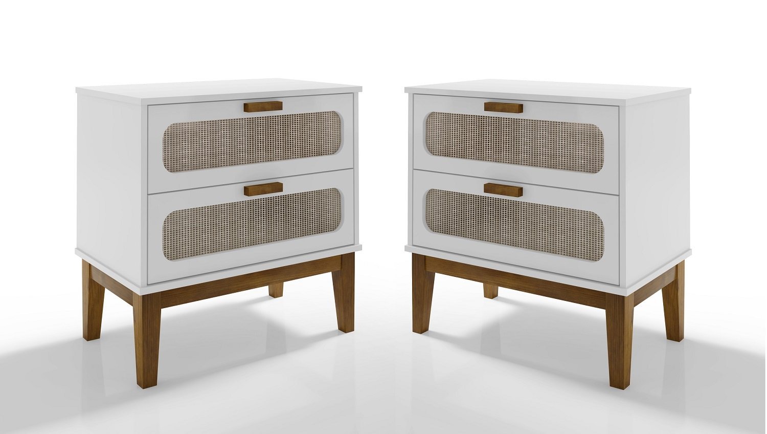 Conjunto Mesa de Cabeceira Santorini Pes de Madeira 60cm Branco