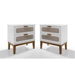 Conjunto Mesa de Cabeceira Santorini Pes de Madeira 60cm Branco - 1
