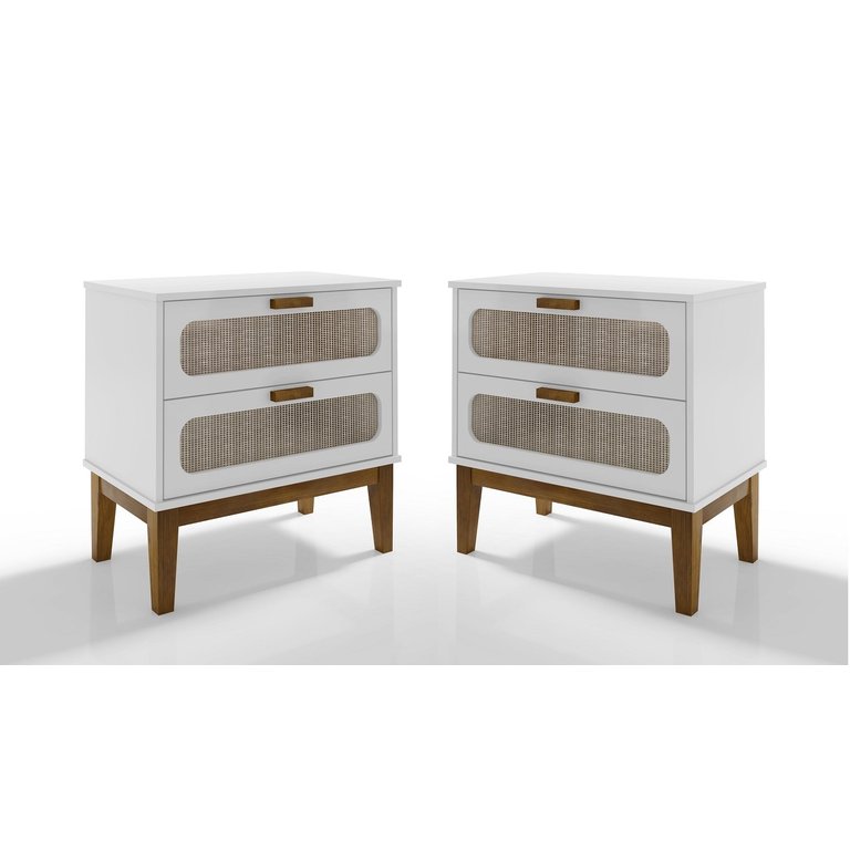 Conjunto Mesa de Cabeceira Santorini Pes de Madeira 60cm Branco