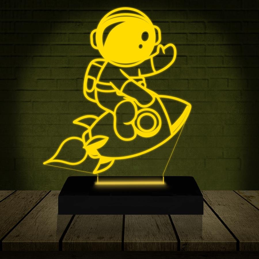 Luminária Led 3d | Astronauta Foguete Abajur Amarelo - 2