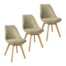 Kit 3 Cadeiras Charles Eames Leda Veludo Luisa Saarinen Estofada Base Madeira - Bege - 1