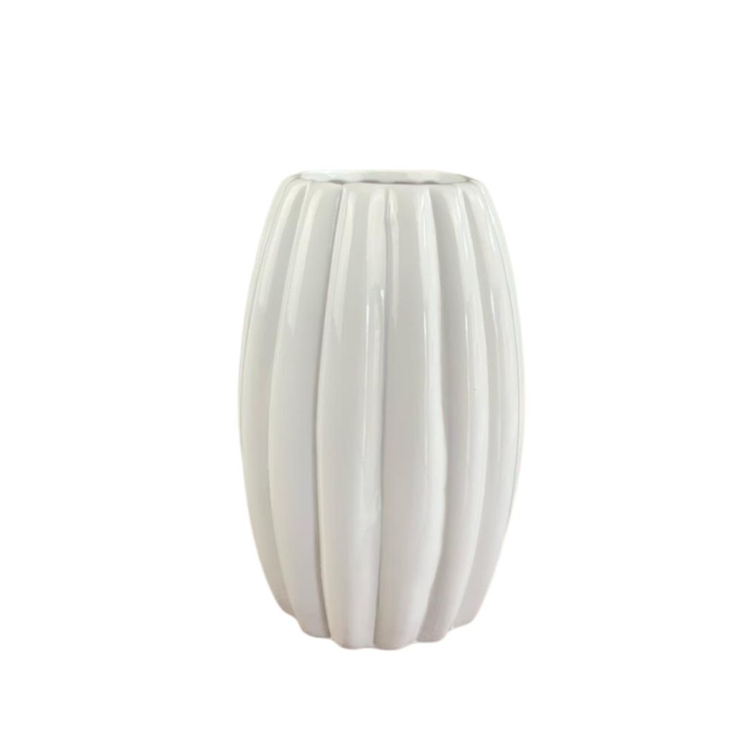 Vaso de Cerâmica Cacau Branco Brilho 20cm Azaide