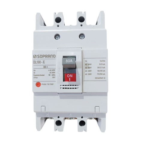 Disjuntor Caixa Moldada Trifásico 80a Dl100-x Soprano 05109.1080.31