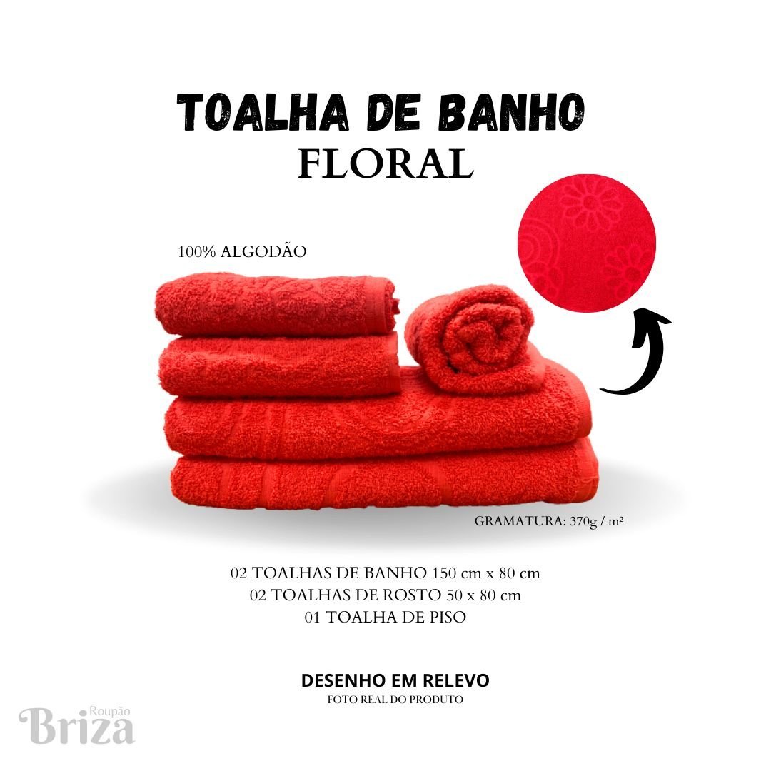 Jogo De Toalha De Banho e Rosto 5 Peças Gigante Briza - Floral:Goiaba - 4