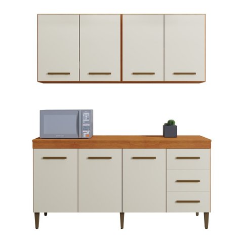 Cozinha Completa 7 Portas 3 Gavetas Atenas Kaiki Moveis Nature/Off White