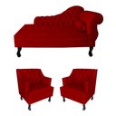 Ver imagem 1 de Sofá Divã + 2 Poltronas Capitonê para Consultório e Clínica Psicanálise - Veludo - Sv Decor:vermelho