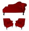 Ver imagem 1 de Sofá Divã + 2 Poltronas Capitonê para Consultório e Clínica Psicanálise - Veludo - Sv Decor:vermelho
