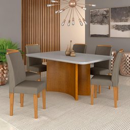 Mesa com 6 Cadeiras Arezzo 1,60 Cina/off White/capu - Móveis Arapongas Cinamomo/off White/veludo - 1