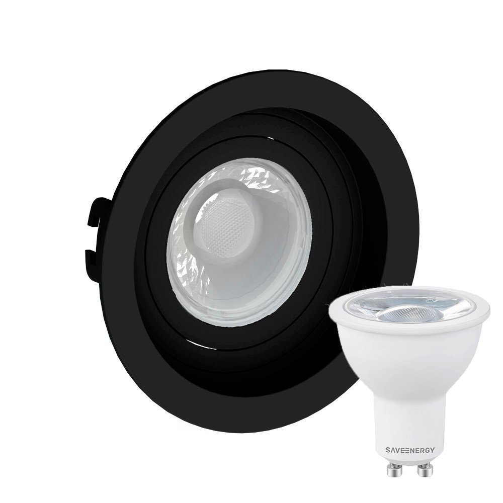 Kit 14 Spot Embutir Redondo Recuado Dicroica Mr16 Preto + Lâmpada Dicroica 4,8W 2700K - 1
