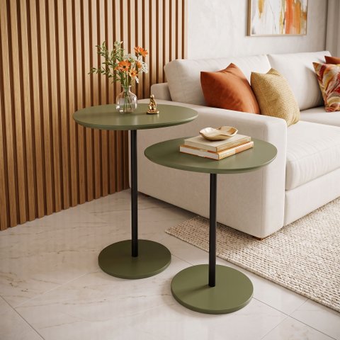 Conjunto Mesas Laterais Vitta Design Orgânico Apoio MDF e Pé de Aço Verde/Preto Lh Móveis