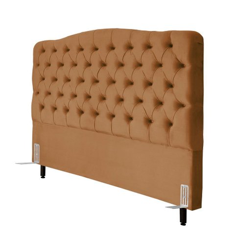 Cabeceira de Cama Box Viúva 128 Cm Dunas Casavezi Suede Veludo Terra Cota