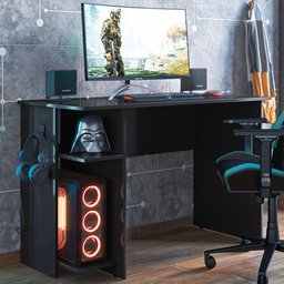 Mesa Gamer 2 Prateleiras Preto Fosco 3875 - Qmovi - 1