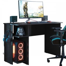 Mesa Gamer 2 Prateleiras Preto Fosco 3875 - Qmovi - 3