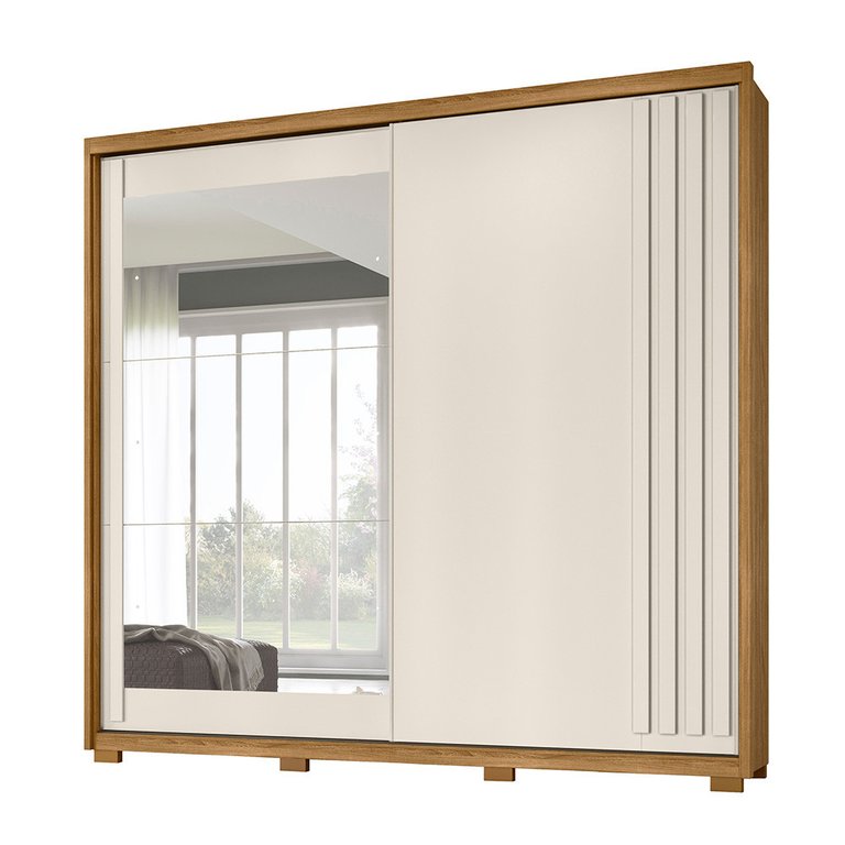 Guarda Roupa 2 Portas Deslizantes com Espelho Dhara Freijó Off White 984032 Moval