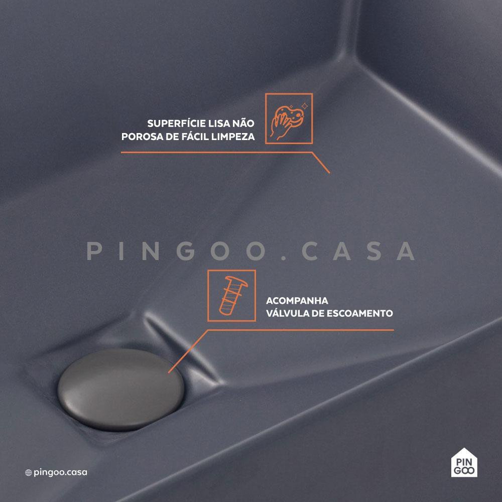 Cuba De Apoio Para Banheiro Retangular Slim Louça Cerâmica 60 cm Lolita Pingoo.casa - Cinza Fosco - 4