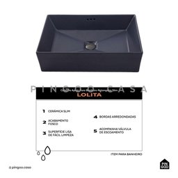 Cuba De Apoio Para Banheiro Retangular Slim Louça Cerâmica 60 cm Lolita Pingoo.casa - Cinza Fosco - 2