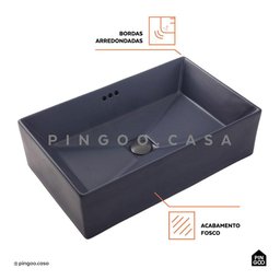 Cuba De Apoio Para Banheiro Retangular Slim Louça Cerâmica 60 cm Lolita Pingoo.casa - Cinza Fosco - 3