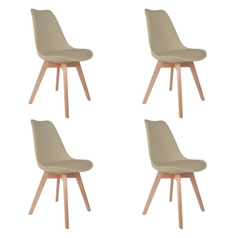 Kit 4 Cadeiras de Jantar Saarinen Leda Tulipa Base Wood Madeira Maciça com Estofado em Couro Fendi