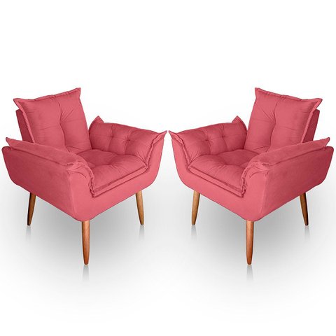 Kit 02 Poltrona para Sala e Quarto Decorativa Opala Suede Rosa