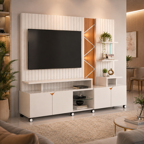 Home para Tvs Ate 55 Polegadas Cross Frisado Off White Jequitiba Lukaliam
