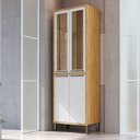 Ver imagem 1 de Paneleiro Duplo com 4 Portas e Vidro Reflecta 100% MDF Vicenza Espresso Móveis Branco/Amêndoa