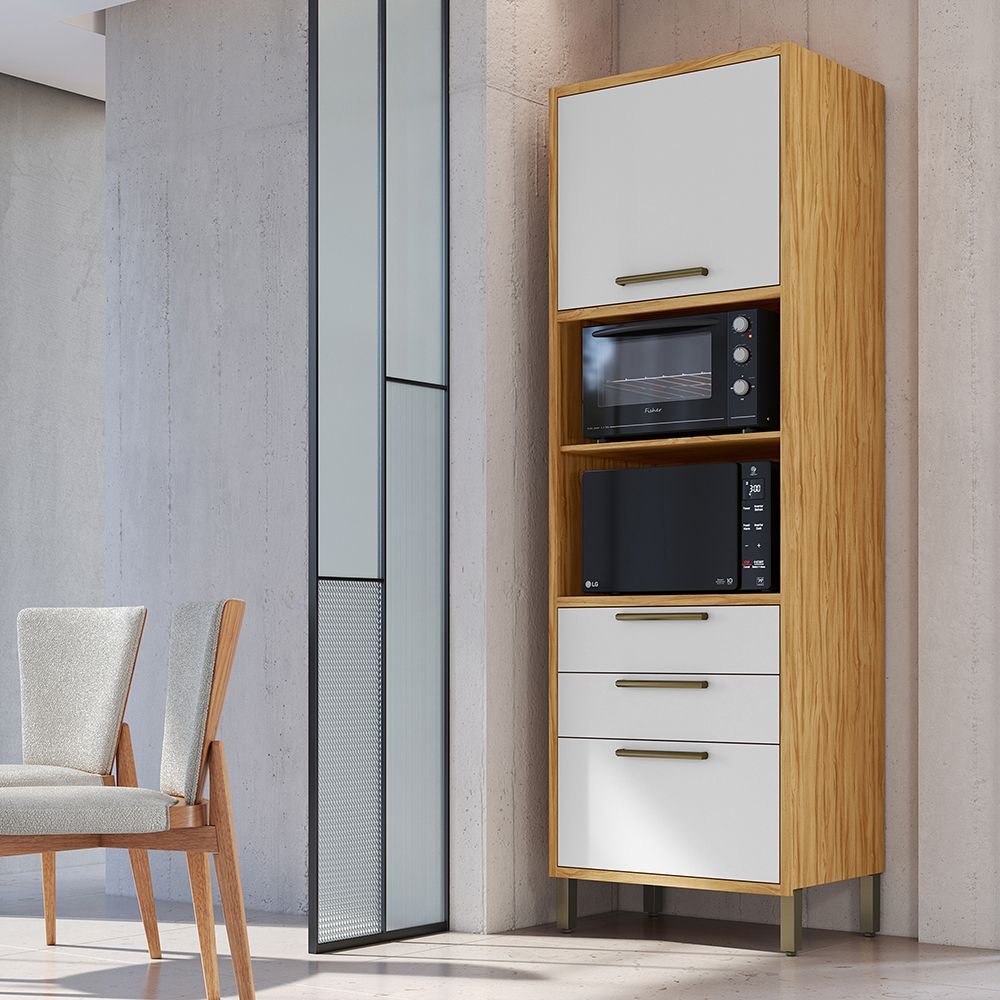 Paneleiro Torre Quente com 2 Portas 2 Gavetas e Espaço Micro-ondas 100% MDF Vicenza Espresso Móveis - 2