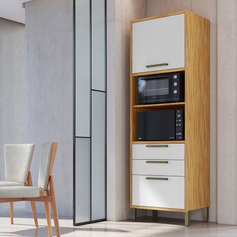 Paneleiro Torre Quente com 2 Portas 2 Gavetas e Espaço Micro-ondas 100% MDF Vicenza Espresso Móveis