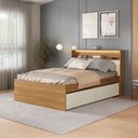 Ver imagem 1 de Cama de Casal 4 Gavetas e Cabeceira Nicho com LED 100% MDF Aurora Yescasa Marrom/Carvalho Hanover/Argila