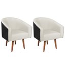 Ver imagem 1 de Kit 02 Poltronas Luiza Pés Palito Factor Preto e Linho Bege - Amarena Móveis