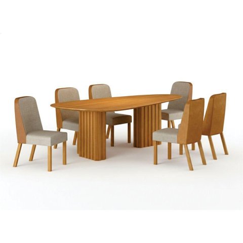 Conjunto Sala de Jantar Ísis 1,80m 6 Lugares Tampo Orgânico MDF Cinamomo Leifer Móveis