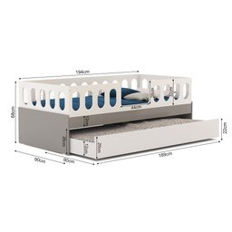 Cama Infantil Lara Solteiro com Cama Auxiliar Branco e Cinza - Baby Mobília - 3