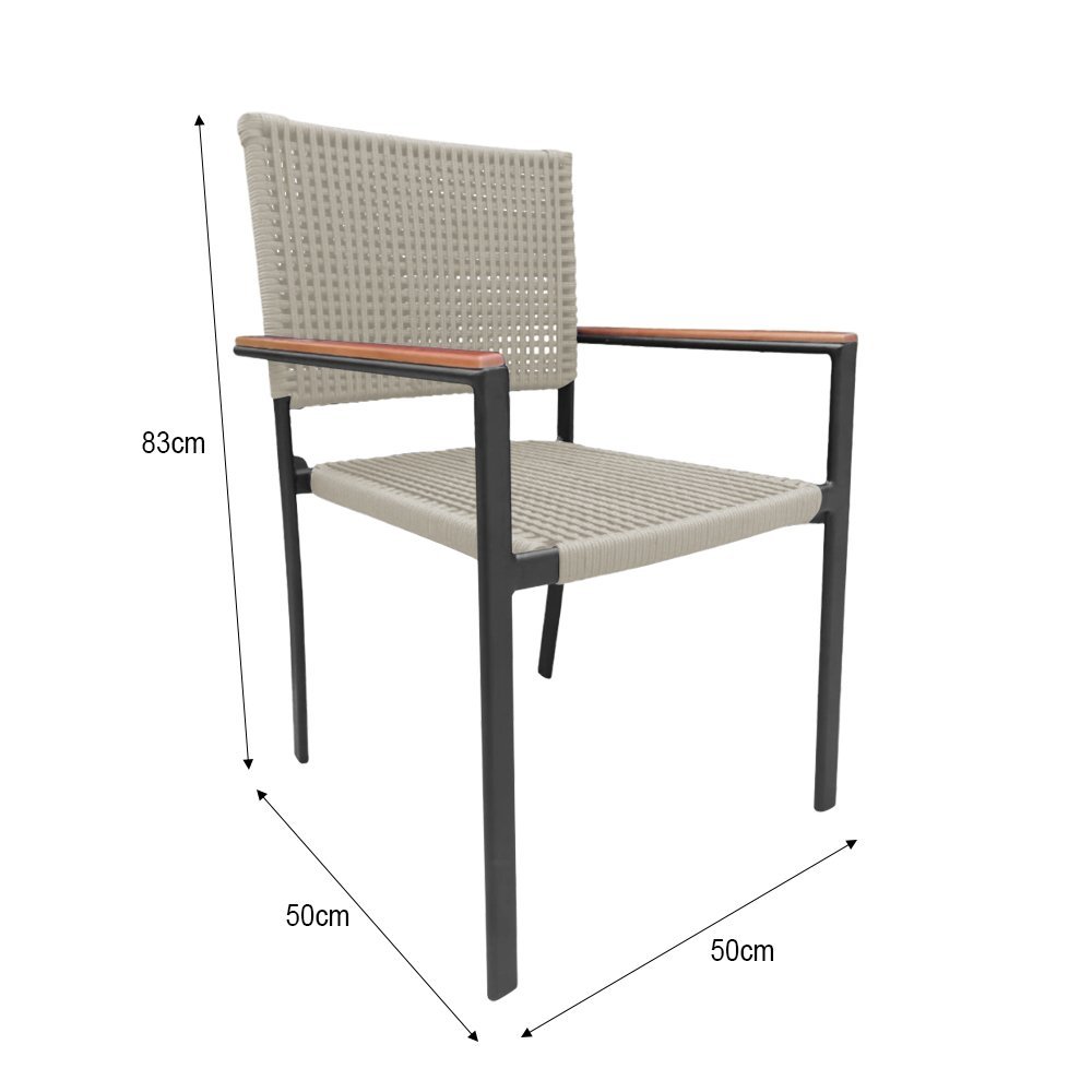 Kit 4 Cadeiras Piracicaba Corda Náutica Braço com Detalhe em Madeira Base Alumínio Preto/areia - 3
