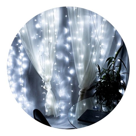 Kit 2 Cortina 500 Leds Fixa 4m Branco Frio C/ Fio Branco 127v