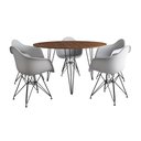 Ver imagem 2 de Mesa Jantar Redonda 110cm Amêndoa Clips 3 Pés com 5 Poltronas Eames Eiffel Brancas Ferro Preto