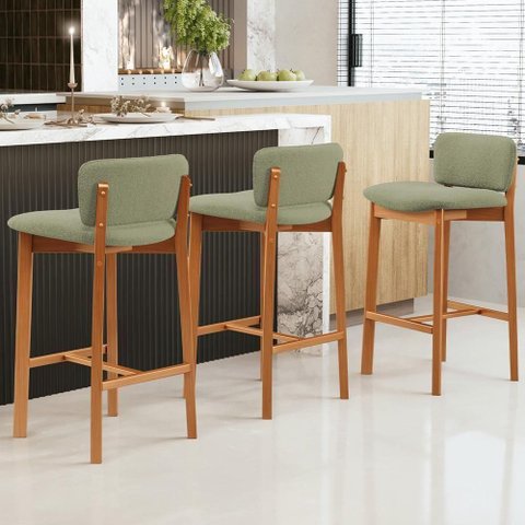 Kit 03 Banquetas Alta para Cozinha Sala de Jantar Bar Dara L02 Bouclê Oliva - Lyam Decor