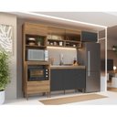 Ver imagem 1 de Cozinha Completa Modulada 4 Peças com Torre Quente para 2 Fornos e Vidro Reflecta Veneza Modulada Espresso Móveis Cinza/Mel/Grafite