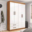 Ver imagem 1 de Guarda-roupa Solteiro Solo 4 Portas 2 Gavetas Cinamomo/branco - Pnr Móveis