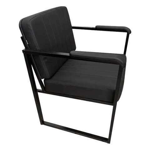 Poltrona Decorativa Estilo Industrial Recepção Base de Metal Corino Preto