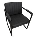 Ver imagem 2 de Poltrona Decorativa Estilo Industrial Recepção Base de Metal Corino Preto