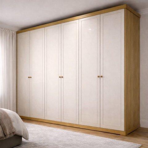 Guarda-Roupa Americano Casal 6 Portas 100% MDF Pérola Yescasa Bege/Carvalho/Off White