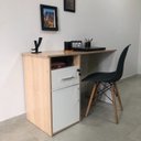 Ver imagem 7 de Escrivaninha Mesa Escritório Compacta para Home Office com com Chave e Hall 1 Gaveta 1 Porta 1 Nicho 110cm Carvalho e Branco Artany